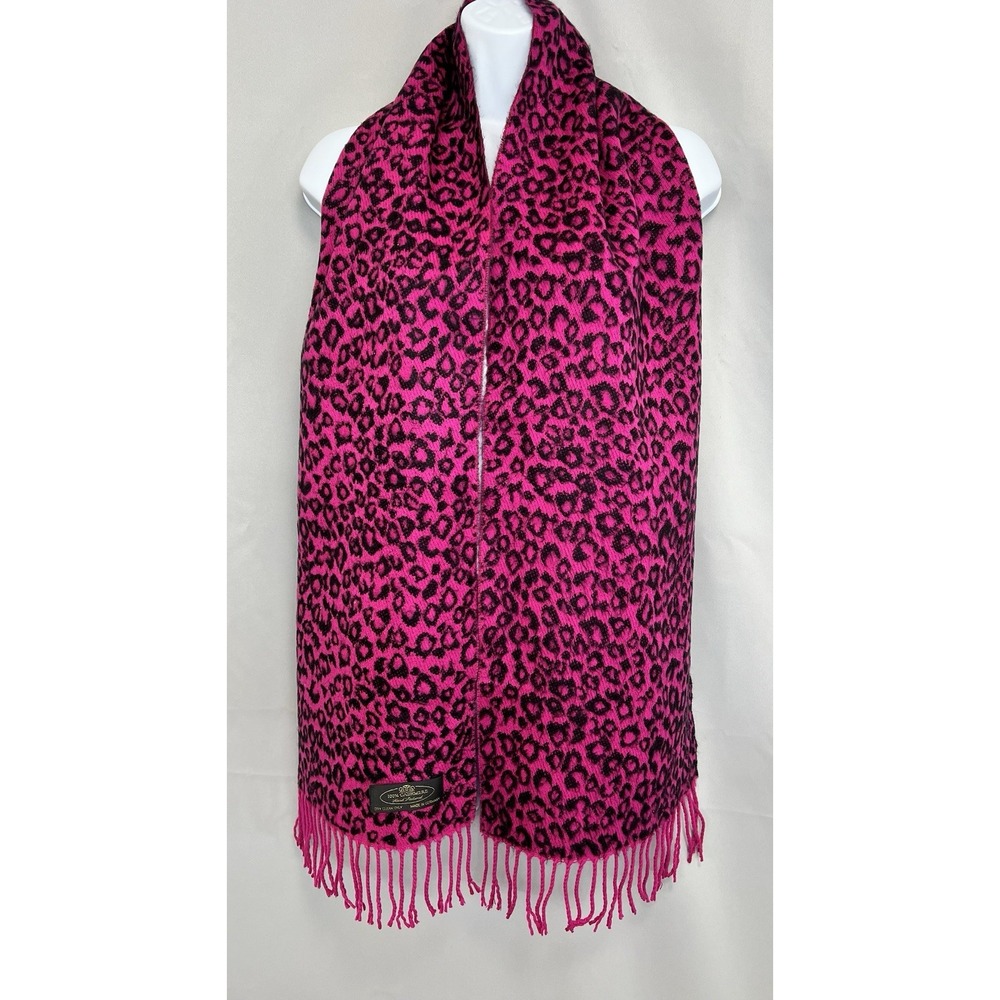 100% Cashmere Hand Tailored Scarf Pink Black 70"x12" Womens